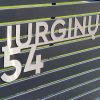 Išpjautas gatvės pavadinimas „Jurginų“ ir namo numeris 54 ant tvoros.