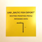 Geltona Rowmark krypties lentelė UAB „Baltic Fish Export“ su rodyklėmis