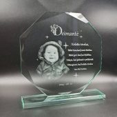 Stiklinė krikštynų padėka su graviruotu kūdikio portretu