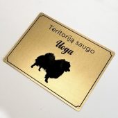 Aukso spalvos Rowmark lentelė „Teritoriją saugo Uoga“ su šuns siluetu