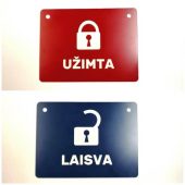 Rowmark durų lentelės „Užimta“ ir „Laisva“ su spynų simboliais